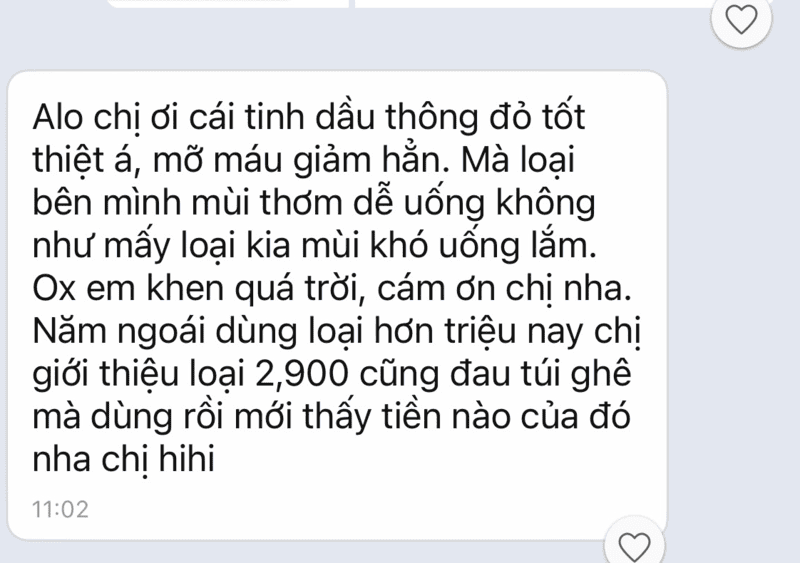 Khách hàng phản hồi tinh dầu thông đỏ