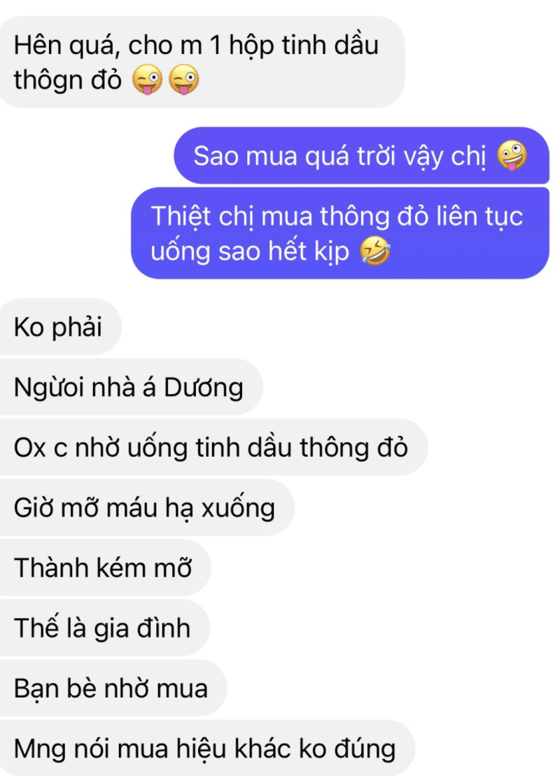 Khách hàng review tinh dầu thông đỏ Siêu thị Sâm Soobin